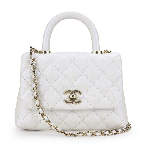 chanel mini coco handle beige|white iridescent chanel coco handle.